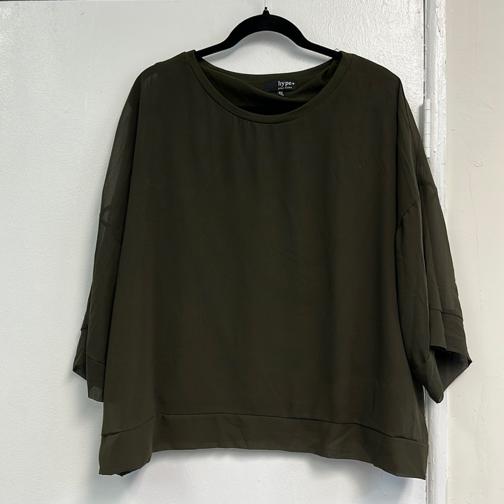 Hype+ plus sizes size 3X dressy top sheer top with built in tank underneath
